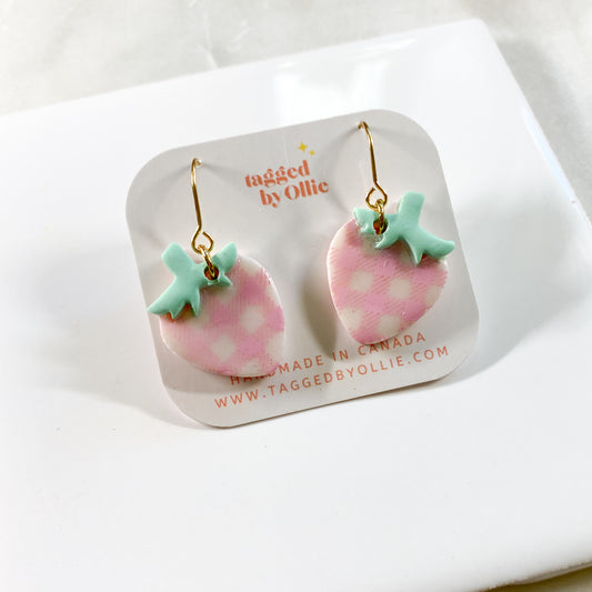 Gingham Strawberry Hook Dangles