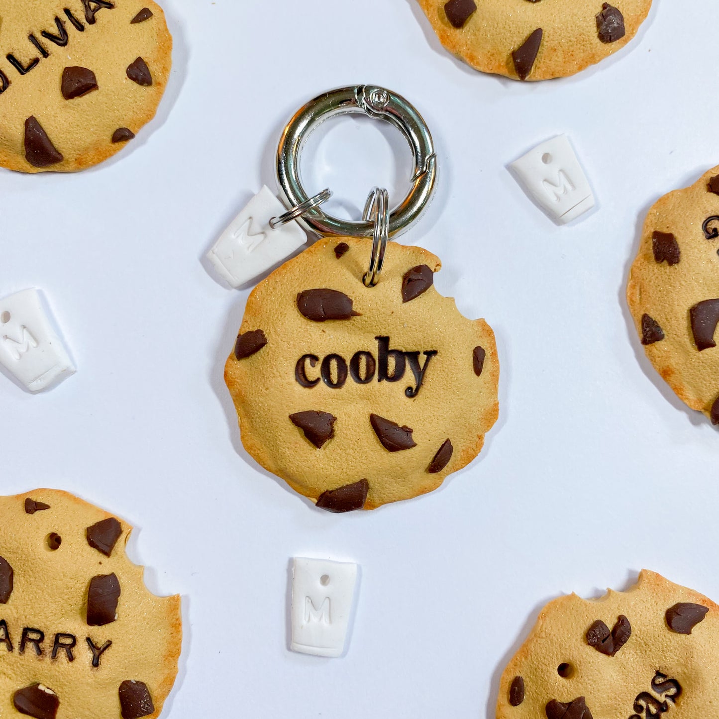 Choco Chip Cookie Tag With Clay Milk Charm