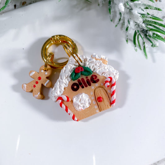 Gingerbread House Tag With Clay Gingerbread Man Charm