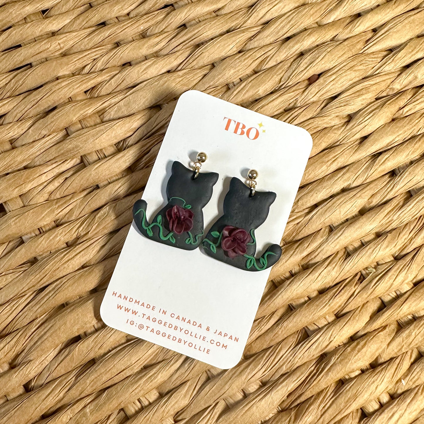 Black Cat Floral Dangles