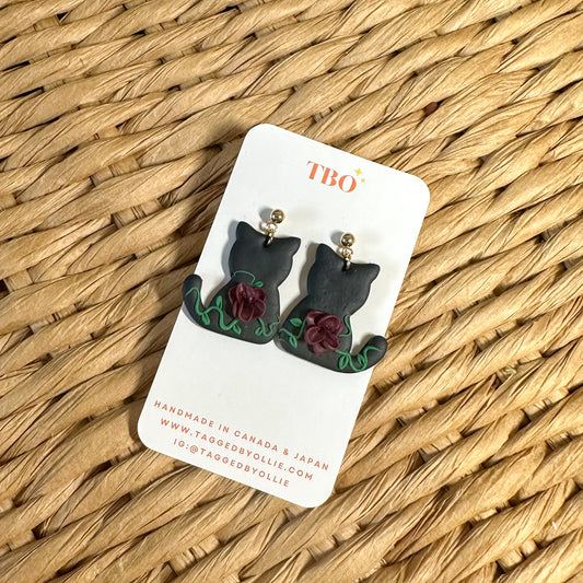 Black Cat Floral Dangles